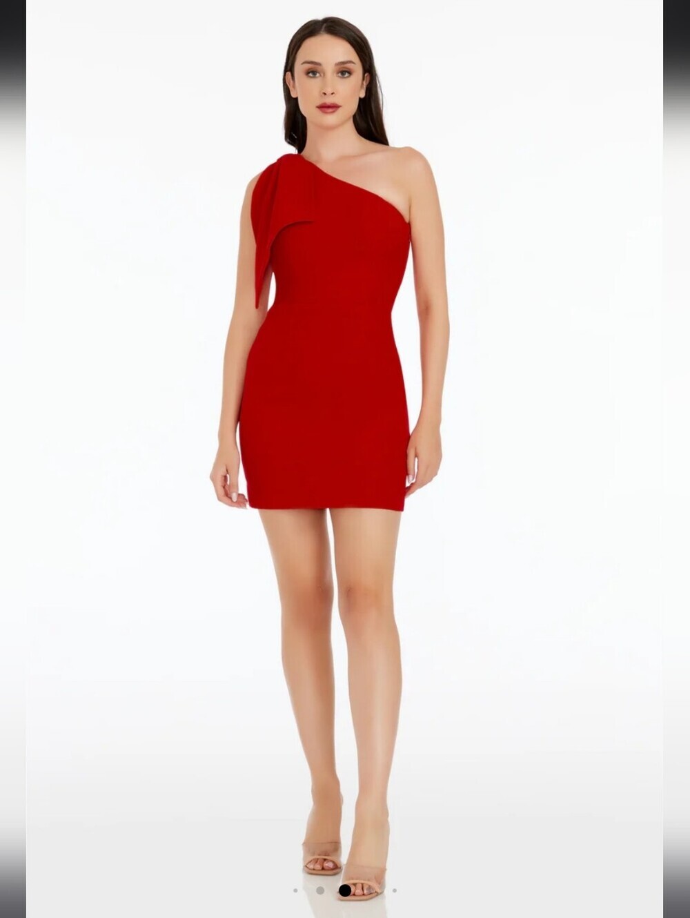 NWT Dress the Population Tiff One Shoulder Mini Cocktail Dress Red Size Large